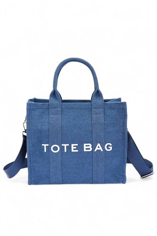 Denim Convertible Small Tote Bag