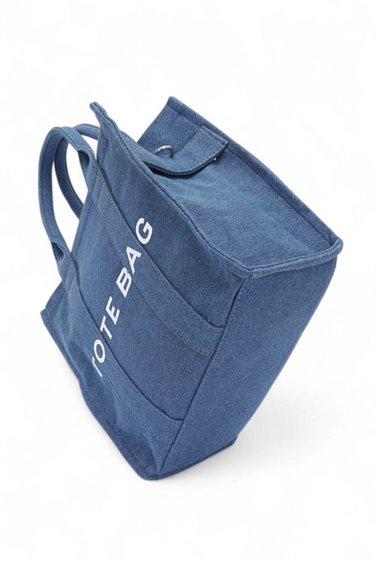 Denim Convertible Small Tote Bag