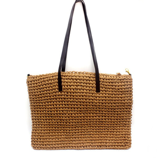 Square Tan Tote Straw Bag