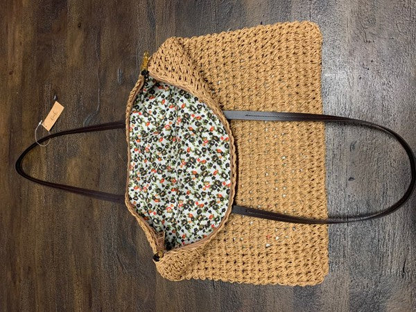 Square Tan Tote Straw Bag