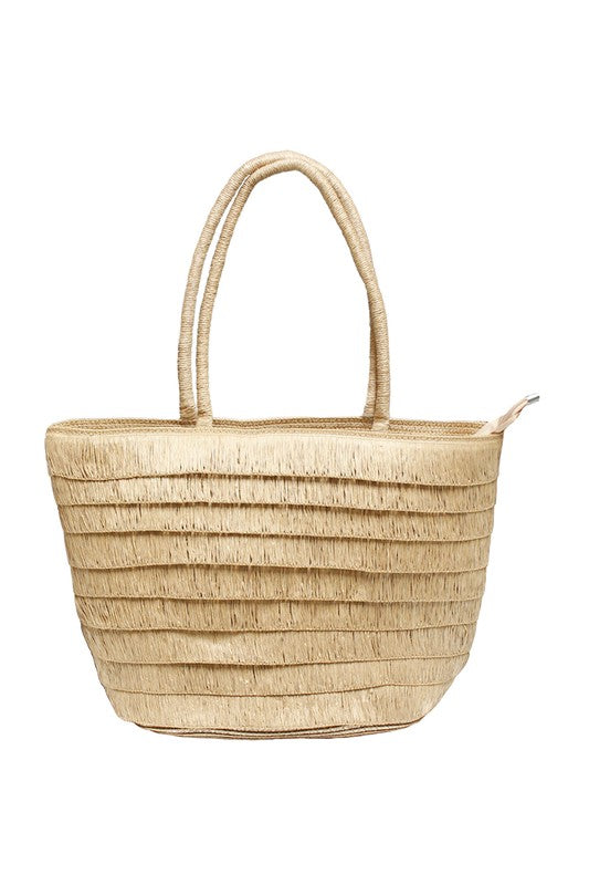 Large Straw Fringe Tote Bag