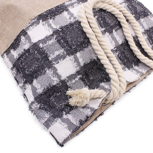 Plaid Frayed Tweed Beach Tote Bag