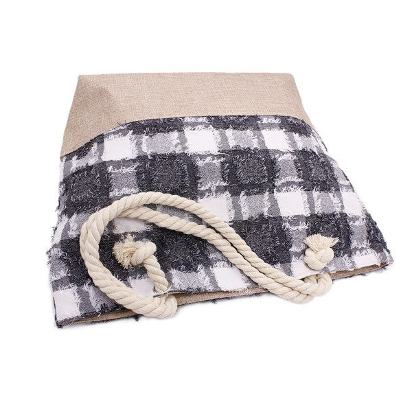 Plaid Frayed Tweed Beach Tote Bag