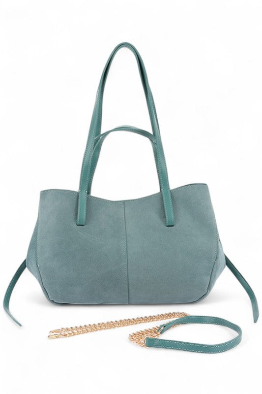 Faux Suede Multi Strap Tote Bag 