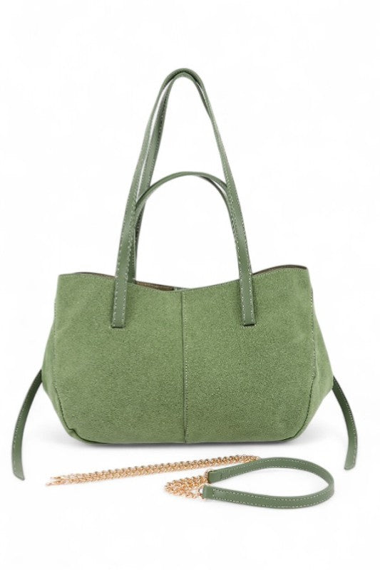 Faux Suede Multi Strap Tote Bag 
