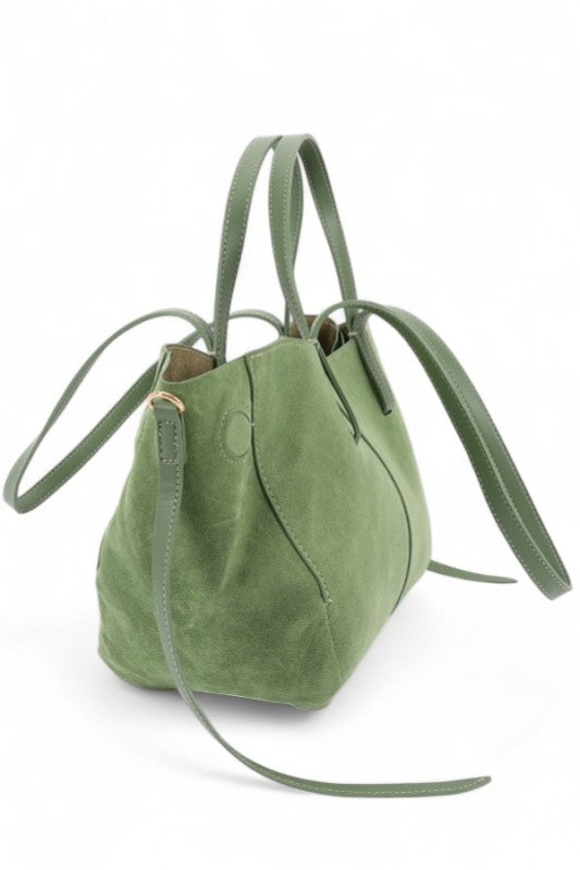 Faux Suede Multi Strap Tote Bag 