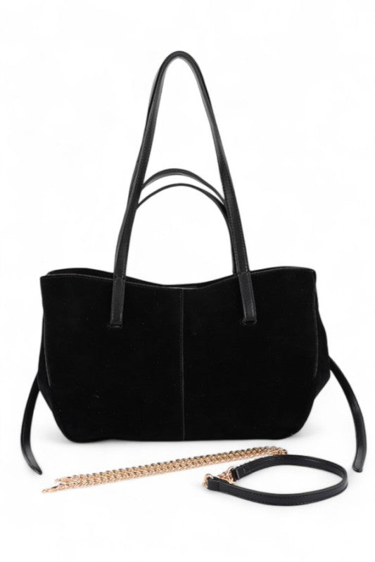 Faux Suede Multi Strap Tote Bag 