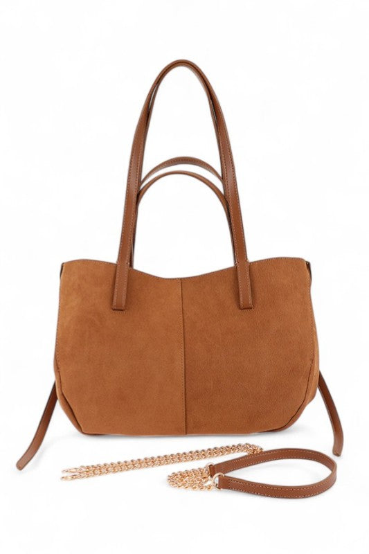 Faux Suede Multi Strap Tote Bag 