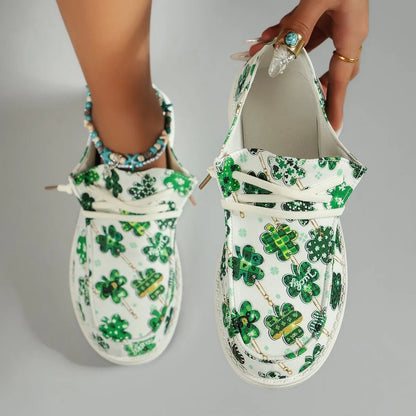 Lucky Clover Print Canvas Sneakers