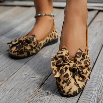 Leopard Bow Flat Slip-Ons